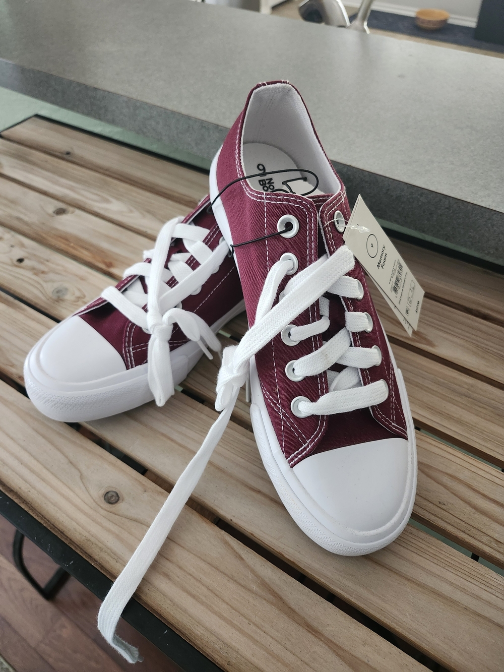 No Boundaries Burgundy Low-Top Canvas Sneakers with White Accents